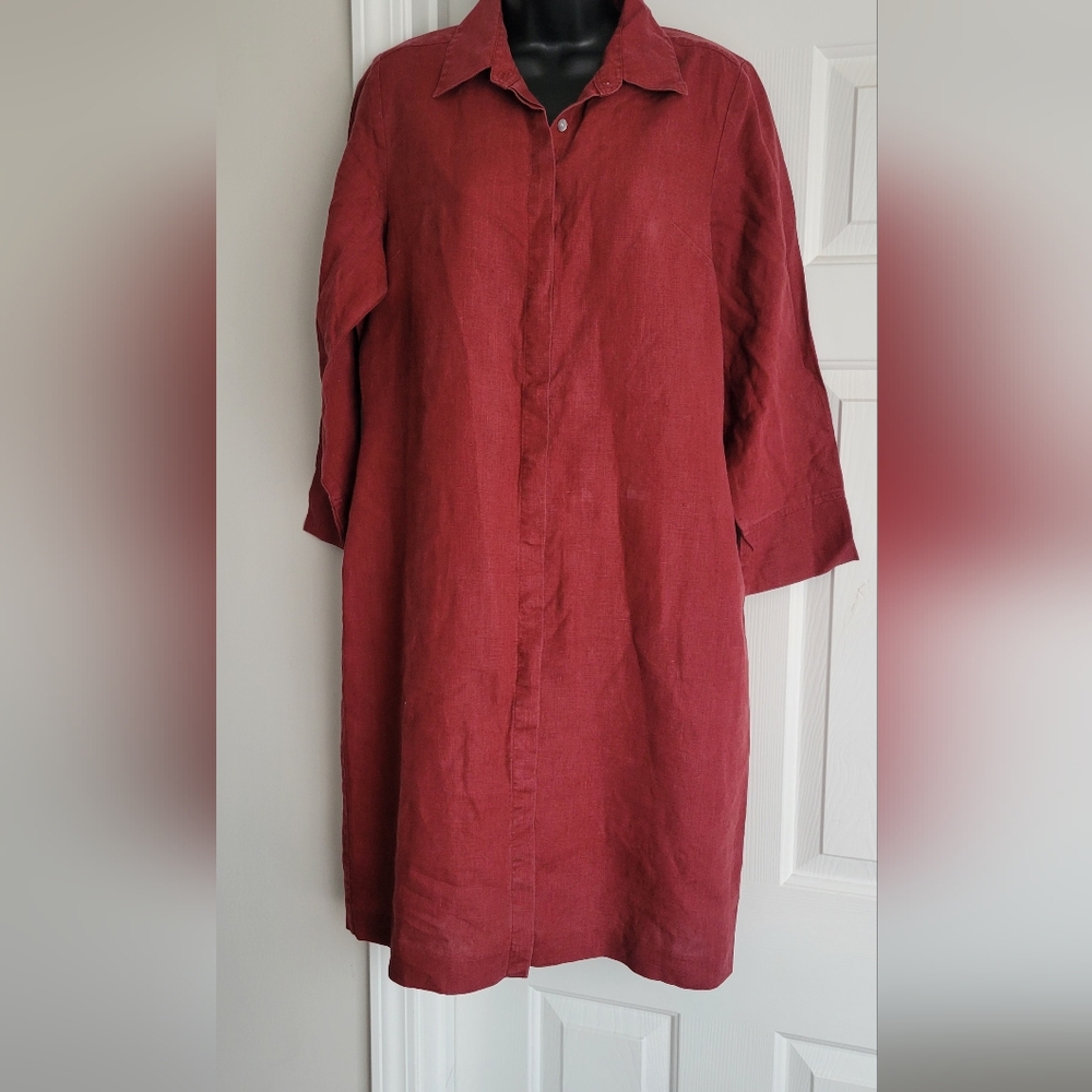 Burgundy 100% Linen Dress Isabella Bird Size 10 - Picture 2 of 3